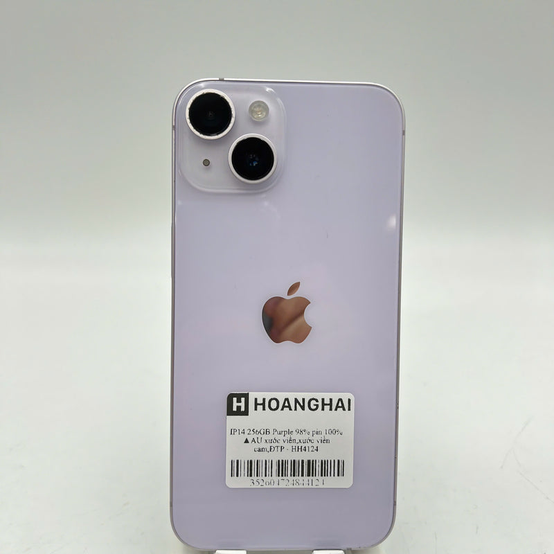 iPhone 14 256GB Tím 98% pin 100% Quốc tế từ AU (Không dùng sim AU - xước viền,xước viền cam,ĐTP) - HH4124