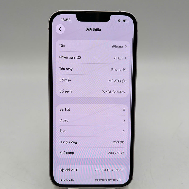 iPhone 14 256GB Tím 98% pin 100% Quốc tế từ AU (Không dùng sim AU - xước viền,xước viền cam,ĐTP) - HH4124