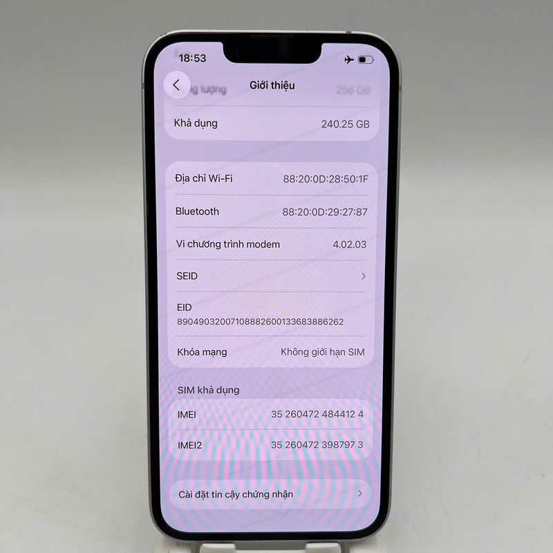 iPhone 14 256GB Tím 98% pin 100% Quốc tế từ AU (Không dùng sim AU - xước viền,xước viền cam,ĐTP) - HH4124
