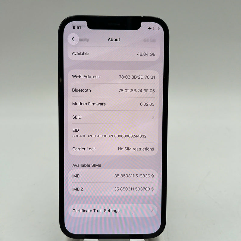 iPhone 12 64GB Đen 98% pin 100% Máy đã trả hết tiền mạng dùng như Quốc tế Apple (Đã thay pin, xước viền, xước viền cam) - HH8369