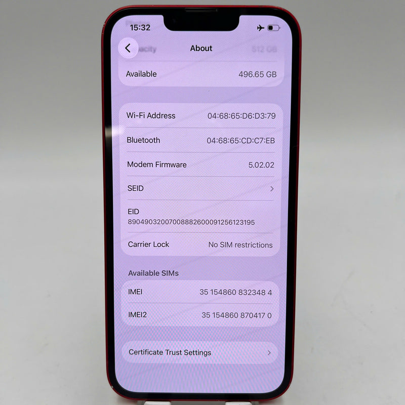iPhone 13 512GB Đỏ 98% pin 100% Quốc Tế Apple (màn xước, viền xước, ĐTP) - HH3484