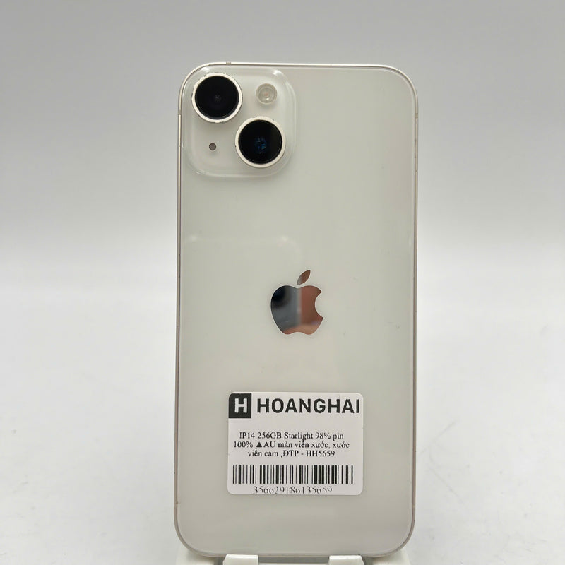 iPhone 14 256GB Trắng 98% pin 100% Quốc tế từ AU (Không dùng sim AU - Đã thay pin, màn viền xước, xước viền cam) - HH5659