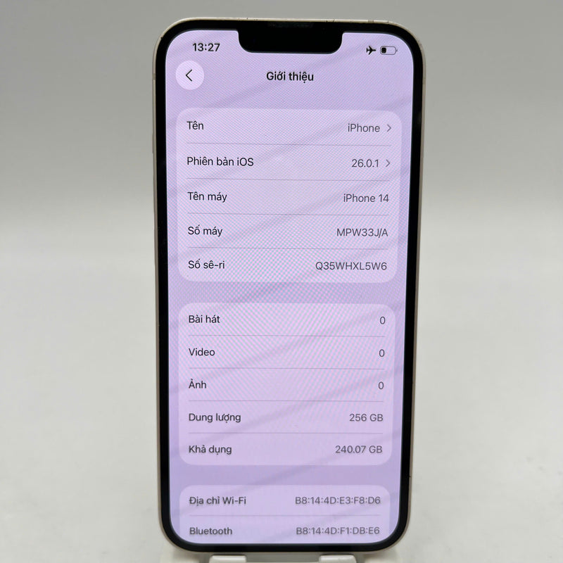 iPhone 14 256GB Trắng 98% pin 100% Quốc tế từ AU (Không dùng sim AU - Đã thay pin, màn viền xước, xước viền cam) - HH5659
