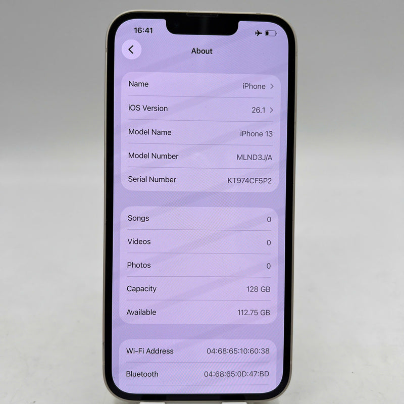 iPhone 13 128GB အဖြူရောင် 98% ဘက်ထရီ 100% နိုင်ငံတကာ DCM (DCM ဆင်းမ်မရှိပါ - ဘက်ထရီ အစားထိုး) - HH1400 