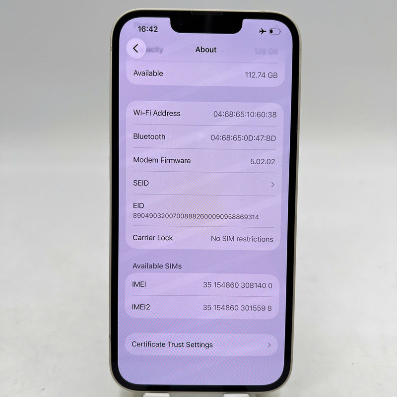 iPhone 13 128GB အဖြူရောင် 98% ဘက်ထရီ 100% နိုင်ငံတကာ DCM (DCM ဆင်းမ်မရှိပါ - ဘက်ထရီ အစားထိုး) - HH1400 