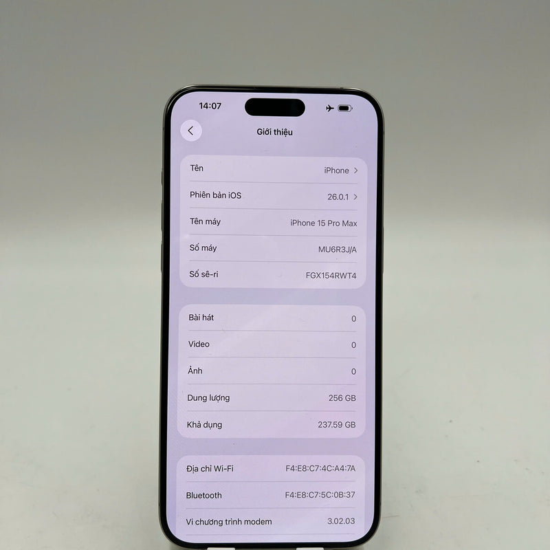 iPhone 15 Pro Max 256GB Tự Nhiên 98% pin 100% Quốc tế Apple (Đã thay pin) - HH2371