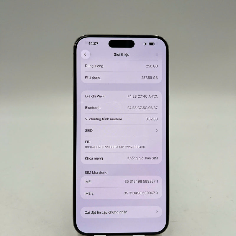 iPhone 15 Pro Max 256GB Tự Nhiên 98% pin 100% Quốc tế Apple (Đã thay pin) - HH2371