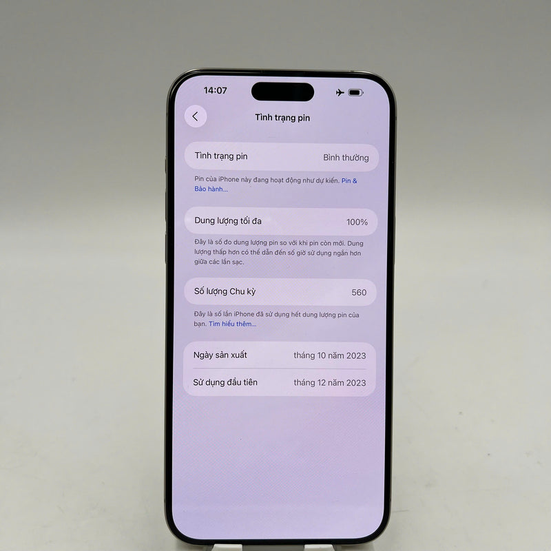 iPhone 15 Pro Max 256GB Tự Nhiên 98% pin 100% Quốc tế Apple (Đã thay pin) - HH2371