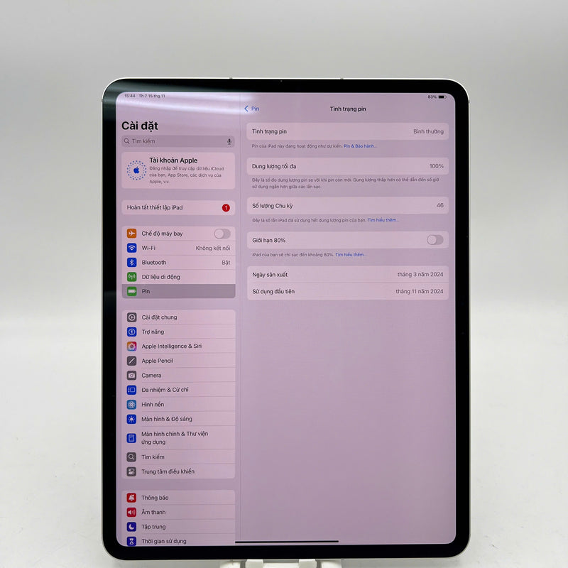 iPad Pro 2024 M4 13in 256GB Bạc 5G + Wifi 99% pin 100% từ SB (sạc 46 lần)