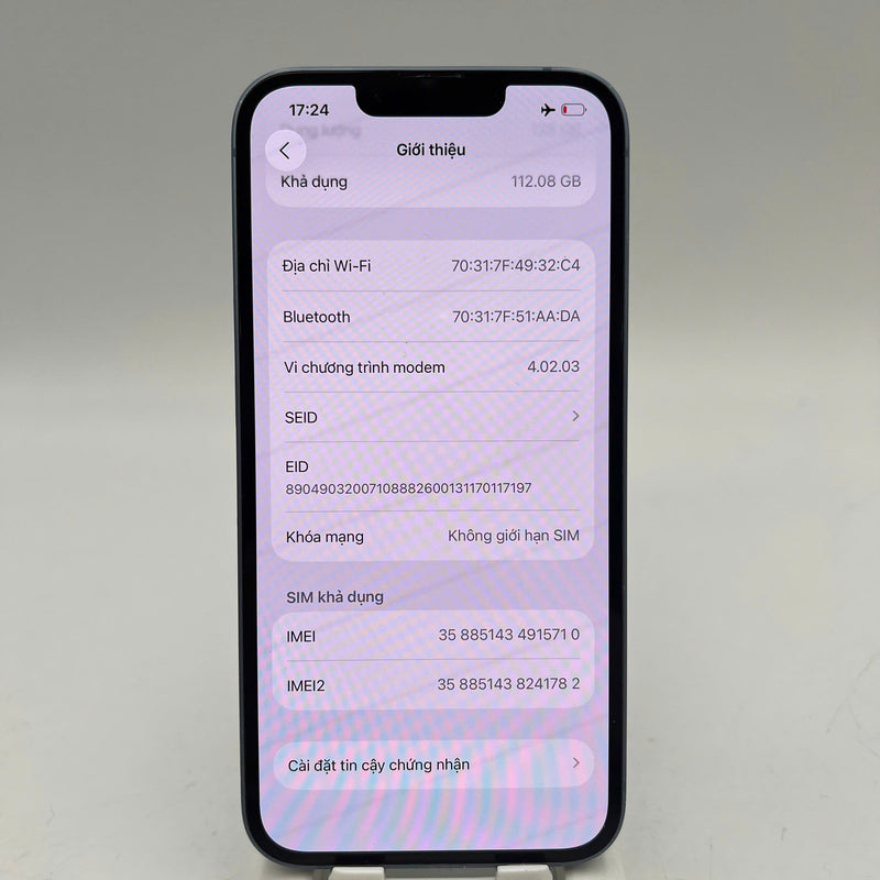 iPhone 14 128GB Xanh dương 98% pin 100% Quốc tế từ DCM (Không dùng sim DCM - Đã thay pin, xước sơn viền, xước viền cam) - HH5710