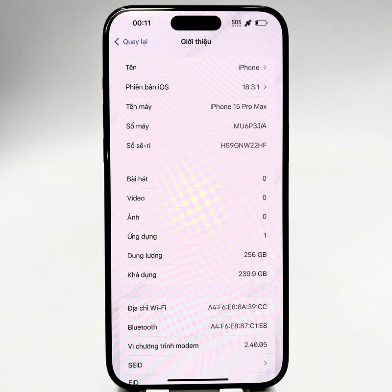 iPhone 15 Pro Max 256GB Đen 98% pin 85% Quốc tế từ SB (Không dùng sim SB) - HH1964