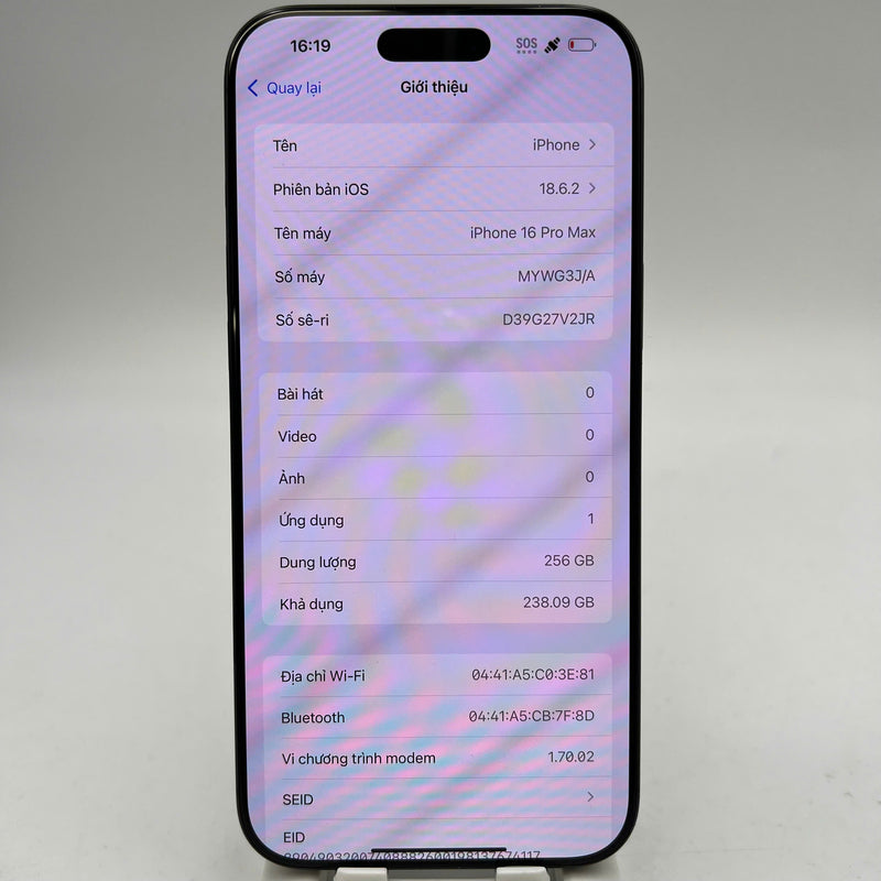 iPhone 16 Pro Max 256GB Đen 98% pin 93% Quốc tế Apple - HH9492