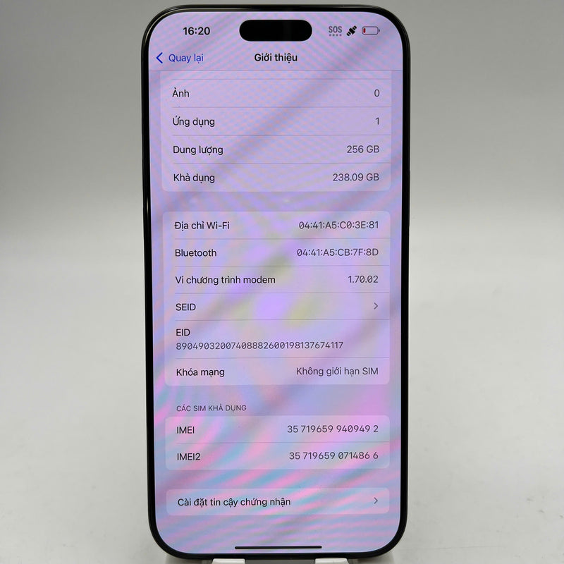 iPhone 16 Pro Max 256GB Đen 98% pin 93% Quốc tế Apple - HH9492