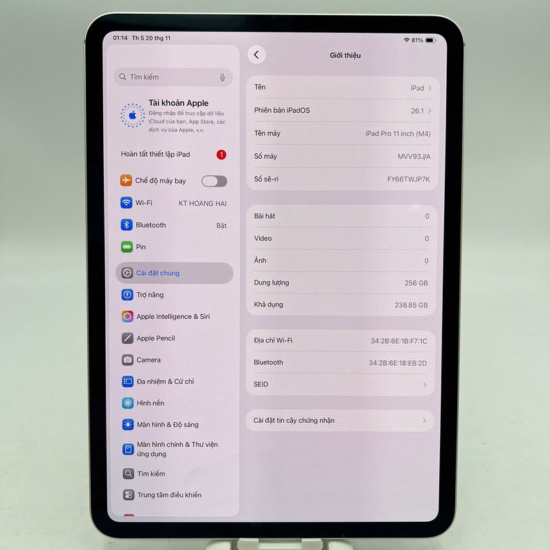 iPad Pro M4 2024 11in 256GB Bạc Wifi 98% pin 96%