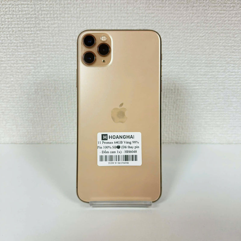 iPhone 11 Pro Max 64GB Vàng 98% pin 100% Máy đã trả hết tiền mạng dùng như Quốc tế Apple (Đã thay pin, đốm 1x) - HH6048