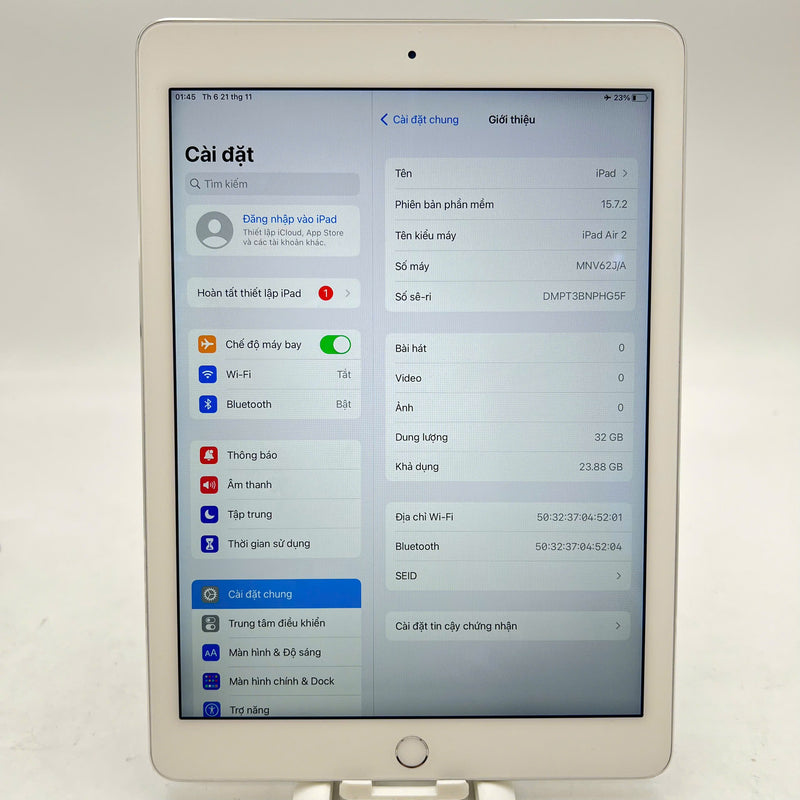 Ipad Air 2 9.7" 32GB Silver Wifi 98% pin 94% (Màn kẻ sọc)
