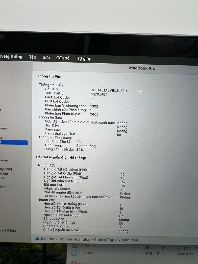 MacBook Pro 2020 13.3in Xám Apple M1 / RAM 16GB/ SSD 512GB 98% pin 89% BPTN