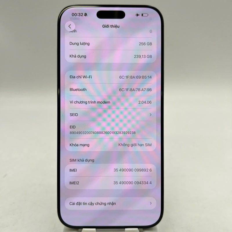 iPhone 16 Pro Max 256GB Đen 98% pin 98% Quốc Tế Apple (màn xước,viền xước,viền cam xước,KH/A máy Hàn) - HH8926