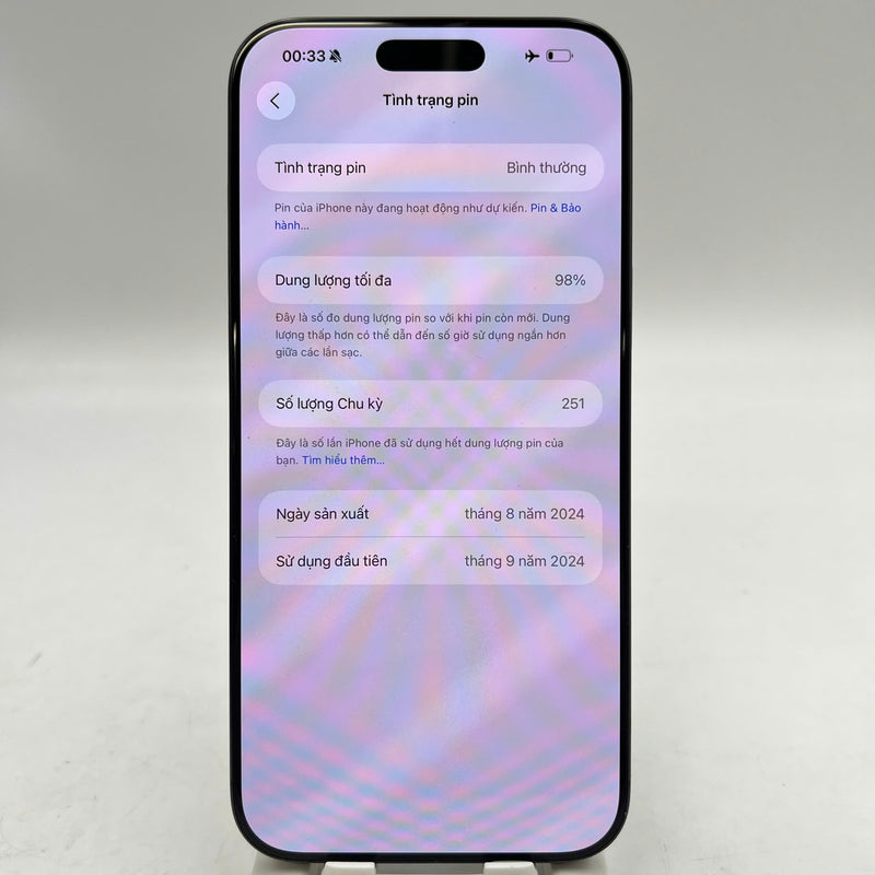 iPhone 16 Pro Max 256GB Đen 98% pin 98% Quốc Tế Apple (màn xước,viền xước,viền cam xước,KH/A máy Hàn) - HH8926