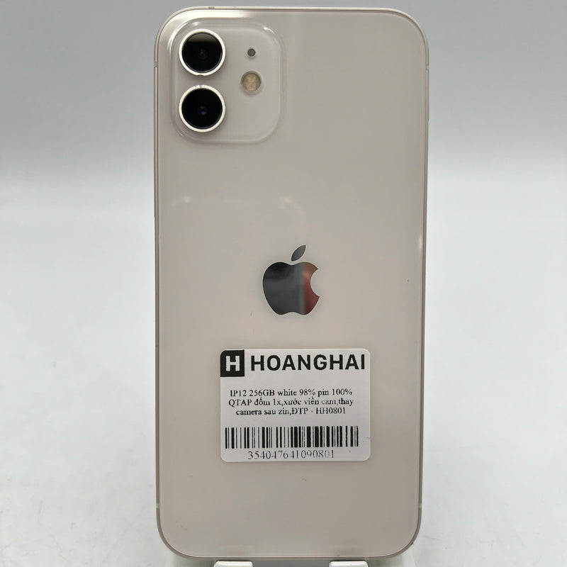 iPhone 12 256GB Trắng 98% pin 100% Quốc Tế Apple (đốm 1x,xước viền cam,thay camera sau zin,ĐTP) - HH0801