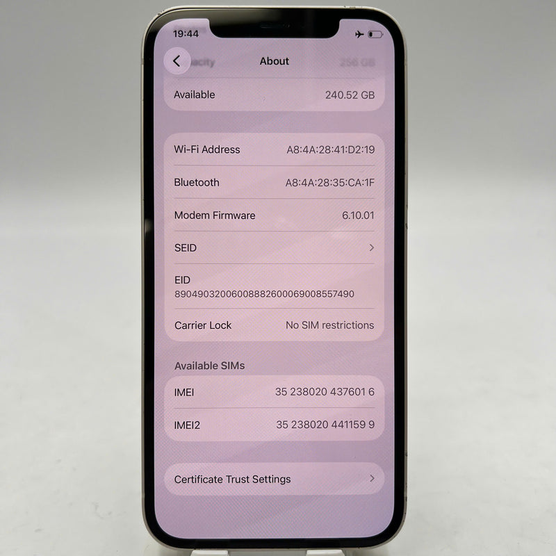 iPhone 12 256GB Trắng 98% pin 100% Quốc tế từ SB (Không dùng sim SB - đốm 1x,màn LKCH,viền xước,ĐTP) - HH6016