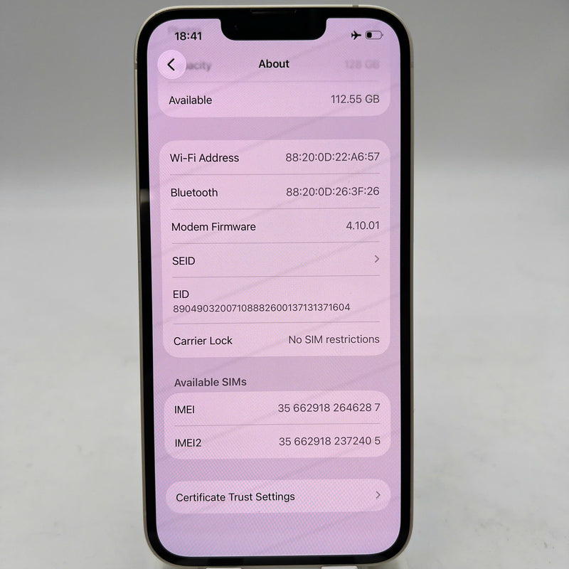 iPhone 14 128GB Trắng 98% pin 100% Quốc tế từ DCM (Không dùng sim DCM - Đã thay pin, xước viền) - HH6287