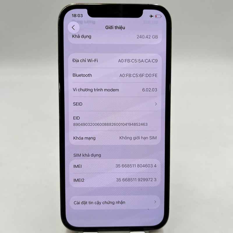 iPhone 12 Pro 256GB Đen 98% pin 100% Quốc tế Apple (Đã thay pin, xước viền) - HH6034
