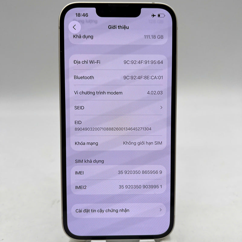 iPhone 14 128GB Trắng 98% pin 100% Quốc tế từ SB (Không dùng sim SB - Đã thay pin, màn LKCH) - HH9569