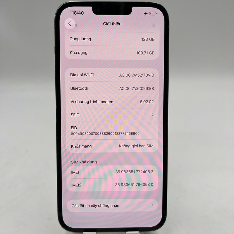 iPhone 13 Pro Max 128GB Xanh Dương 97% pin 85% DBH Quốc tế Apple (mã LL/A, ám màn cột sóng, vẩy mực cam 1x, đốm cam 4x, xước viền, màn, mặt lưng ám, thay màn chính hãng Apple) - HH4062