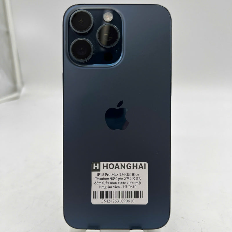 iPhone 15 Pro Max 256GB Xanh Dương 98% pin 87% Quốc tế từ SB (Không dùng sim SB - Đốm 0.5x, màn xước, xước mặt lưng, ám viền) - HH0610