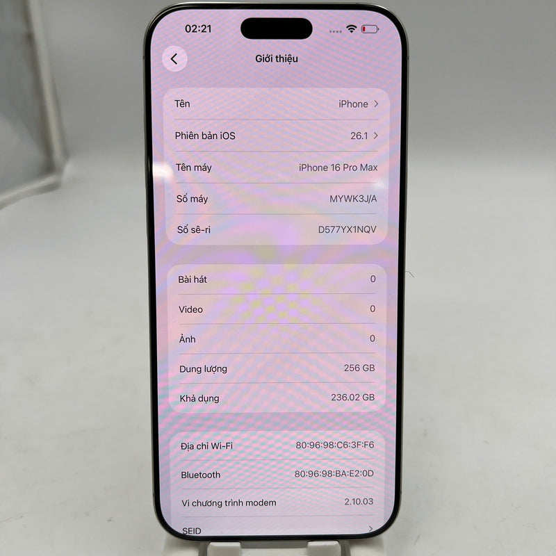 iPhone 16 Pro Max 256GB Tự nhiên 98% pin 100%  Quốc Tế Apple - HH9184