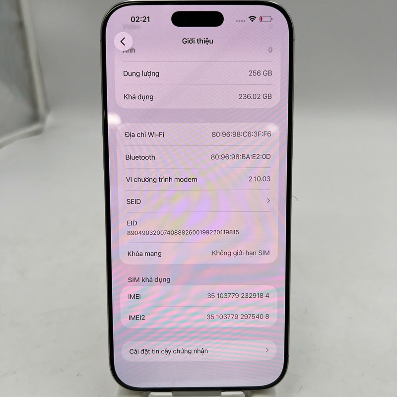 iPhone 16 Pro Max 256GB Tự nhiên 98% pin 100%  Quốc Tế Apple - HH9184