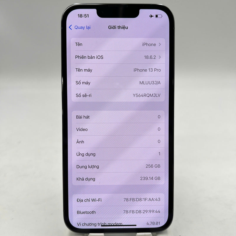 iPhone 13 Pro 256GB Xanh dương 98% pin 85% Máy đã trả hết tiền mạng dùng như Quốc tế Apple - HH5609