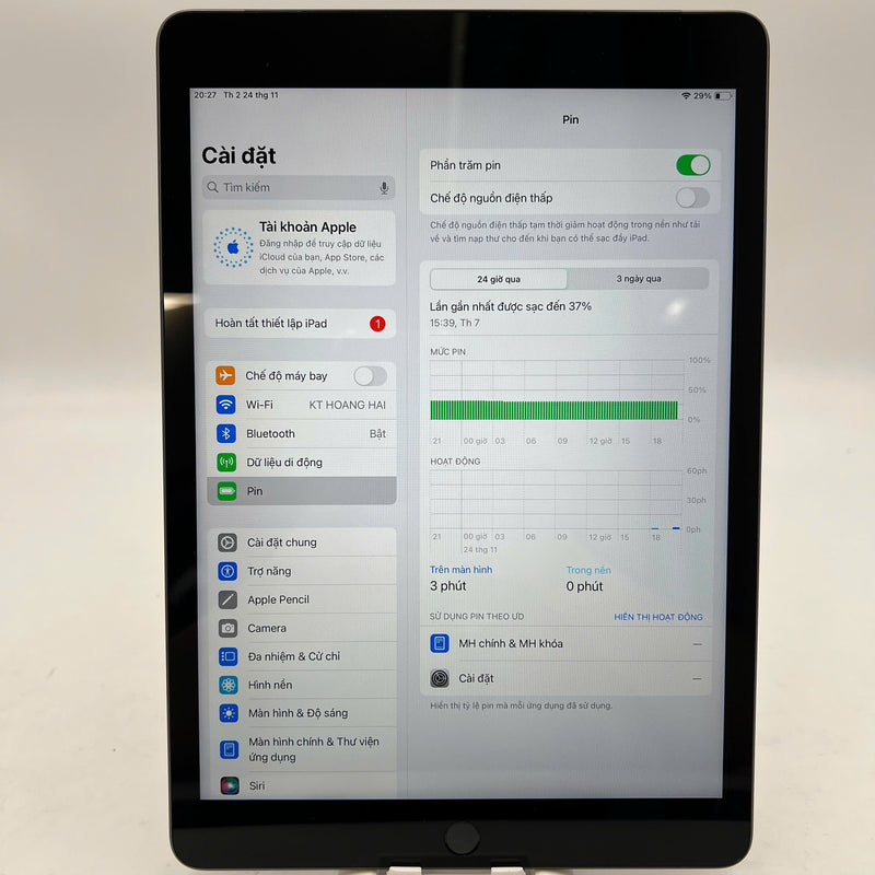 iPad Gen 9 10.2" 64GB Xám 4G + Wifi 98% pin 93% Từ SB (móp viền)