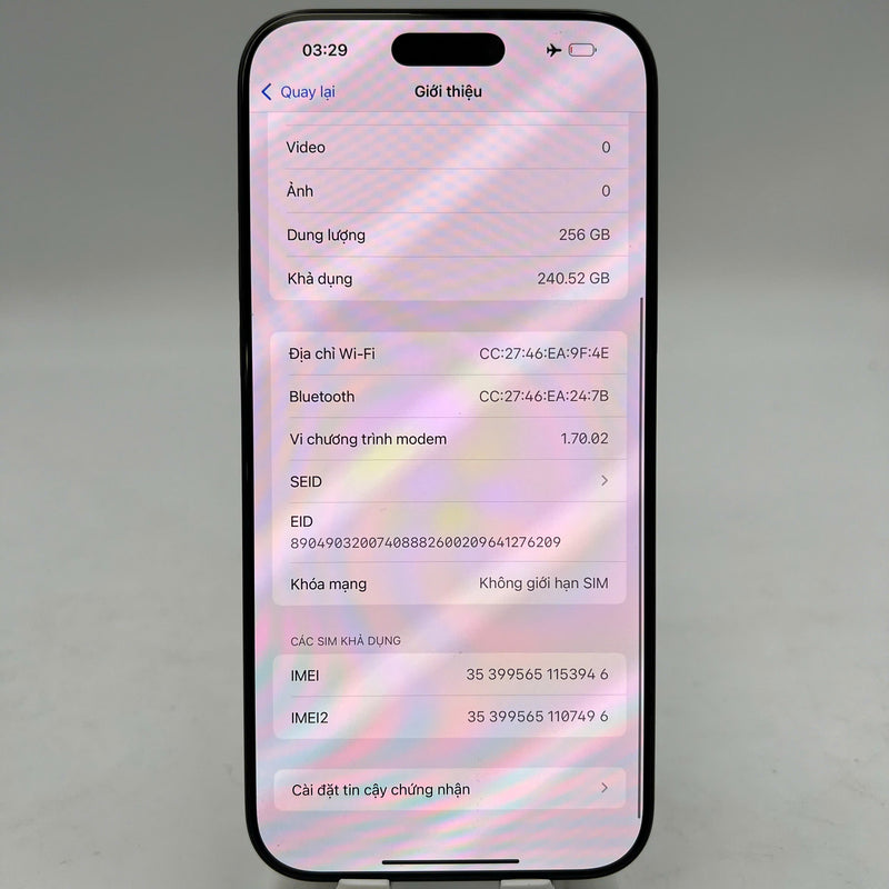 iPhone 16 Pro Max 256GB အနက်ရောင် 98% ဘက္ထရီ 100% International SB (SB မှ SIM မရှိပါ - ခြစ်ရာအစွန်းများ) - HH3946 