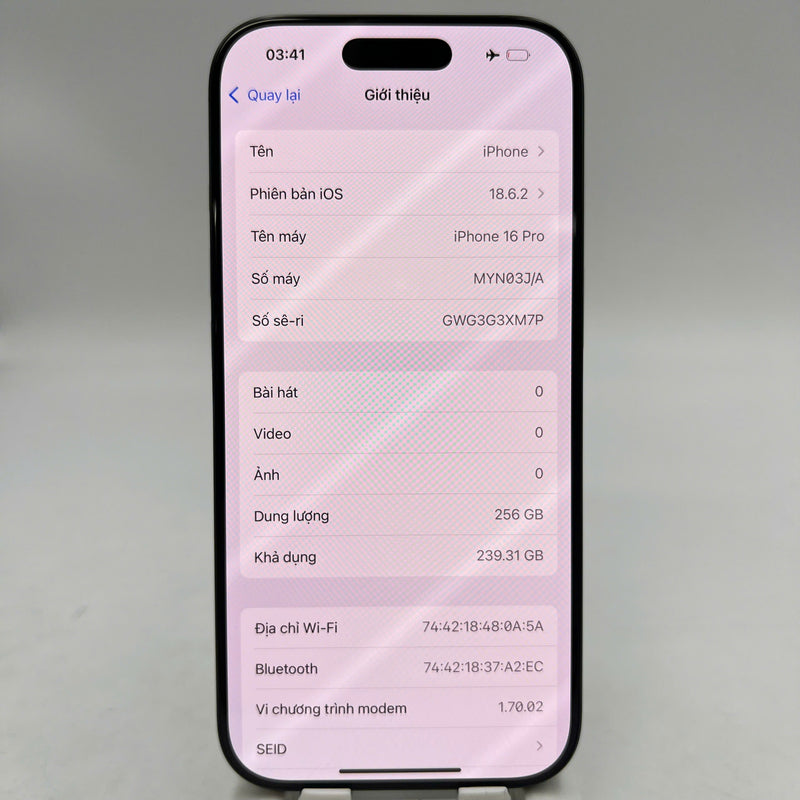 iPhone 16 Pro 256GB Black 98% ဘက်ထရီ 98% International Apple - HH9346 