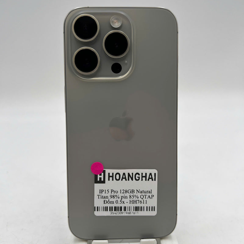 iPhone 15 Pro 128GB သဘာဝ 98% ဘက်ထရီ 85% Apple International (0.5x နေရာ) - HH7611 