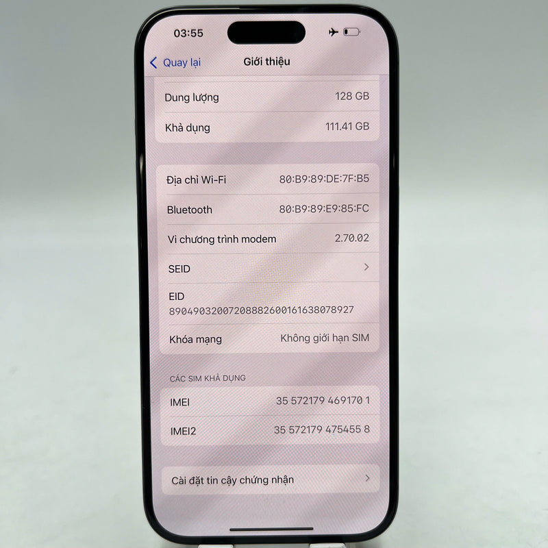 iPhone 15 Pro 128GB အပြာရောင် 98% ဘက်ထရီ 87% Apple International (1x နေရာ) - HH1701 