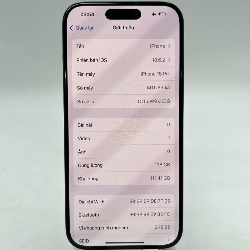 iPhone 15 Pro 128GB အပြာရောင် 98% ဘက်ထရီ 87% Apple International (1x နေရာ) - HH1701 