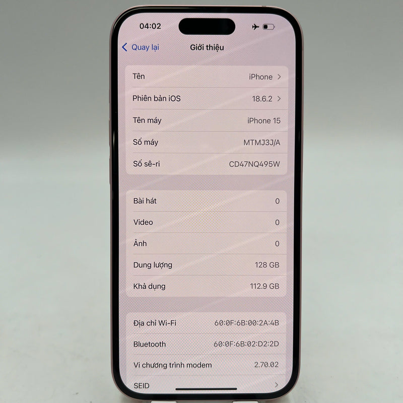 iPhone 15 128GB ပန်းရောင် 98% ဘက္ထရီ 95% နိုင်ငံတကာ DCM မှ ( DCM ဆင်းမ်မပါ - အလင်းမျက်နှာပြင် ခြစ်ရာများ ) - HH6913 