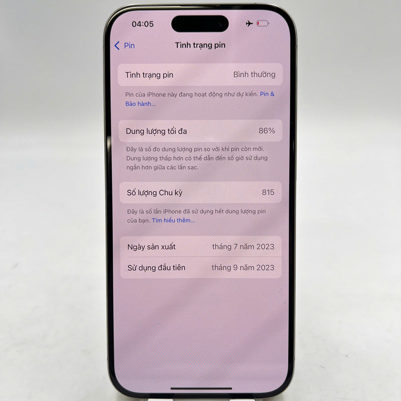 iPhone 15 Pro 128GB သဘာဝ 98% ဘက်ထရီ 86% International Apple - HH4874 