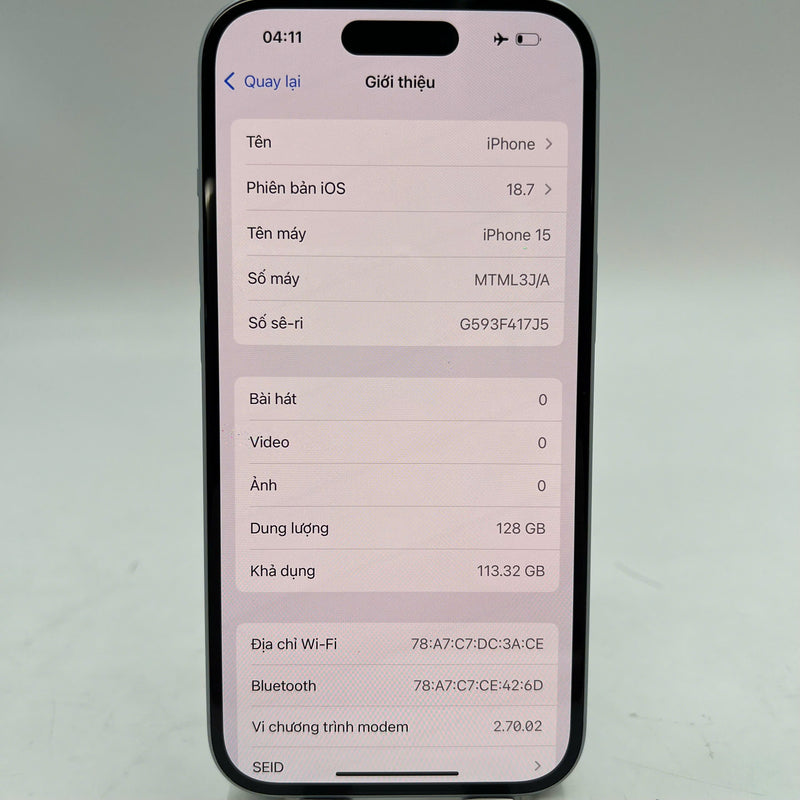 iPhone 15 128GB အပြာရောင် 98% ဘက္ထရီ 87% နိုင်ငံတကာ AU မှ (AU SIM မရှိပါ - ကင်မရာအစွန်း) - HH3935 