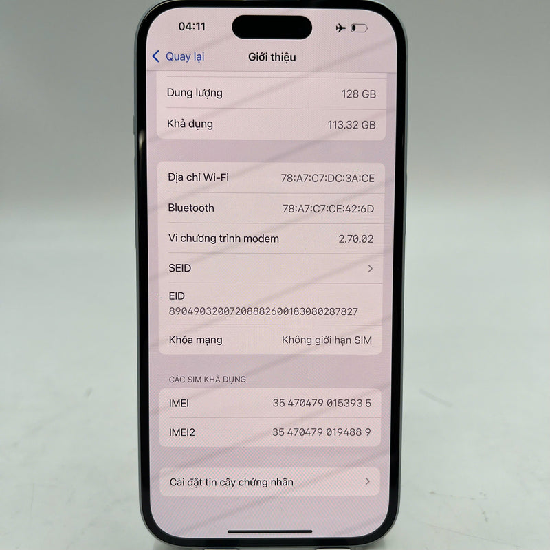 iPhone 15 128GB အပြာရောင် 98% ဘက္ထရီ 87% နိုင်ငံတကာ AU မှ (AU SIM မရှိပါ - ကင်မရာအစွန်း) - HH3935 