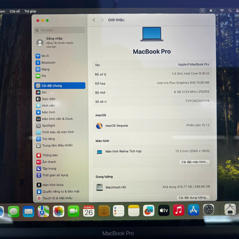 Macbook Pro 2020 13.3in Xám Intel Core i5/ RAM 8GB/ SSD 512GB 98% Sạc 43 lần BPTN