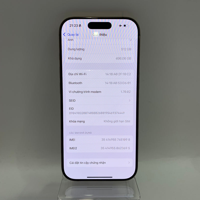 iPhone 16 Pro 512GB Vàng Sa Mạc 98% pin 96% Quốc tế Apple - HH1090