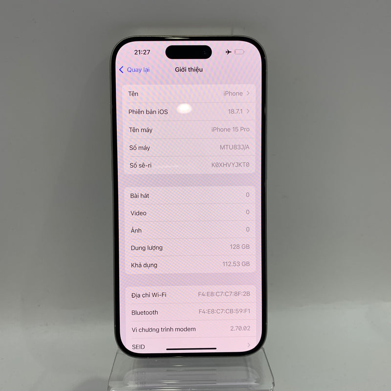 iPhone 15 Pro 128GB Trắng 98% pin 90% Quốc tế Apple - HH6962