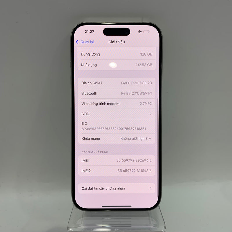 iPhone 15 Pro 128GB Trắng 98% pin 90% Quốc tế Apple - HH6962