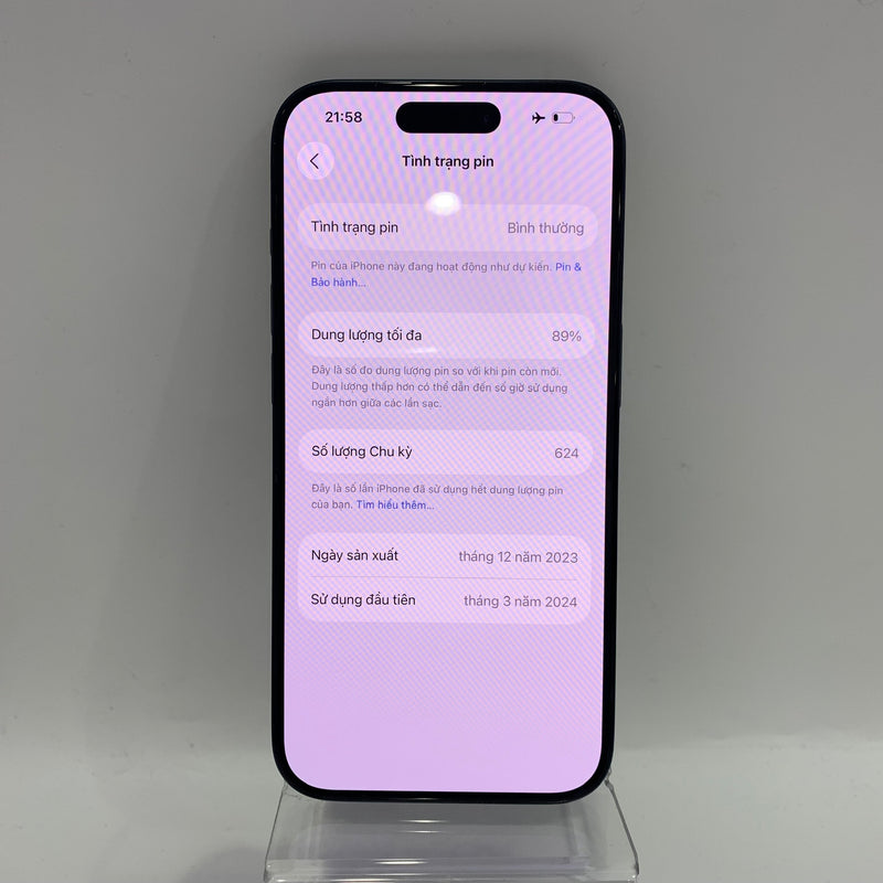 iPhone 15 Pro 256GB Xanh dương 98% pin 89% Quốc tế từ SB (Không dùng sim SB) - HH7162