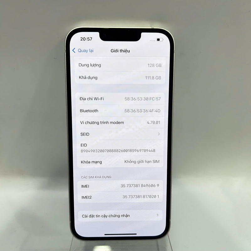 iPhone 13 128GB Trắng 98% pin 87% Quốc tế từ SB (Không dùng sim SB) - HH6069