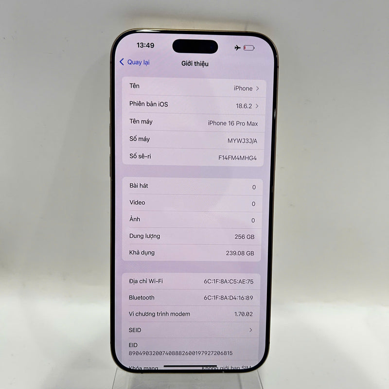 iPhone 16 Pro Max 256GB Vàng Sa Mạc 98% pin 95% Quốc tế Apple (màn xước) - HH2848